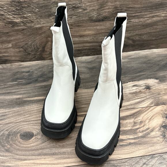 NIB Kenneth Cole 8.5M Maple Lug Sole Platform Combat Chelsea Boot White Leather - Picture 2 of 12